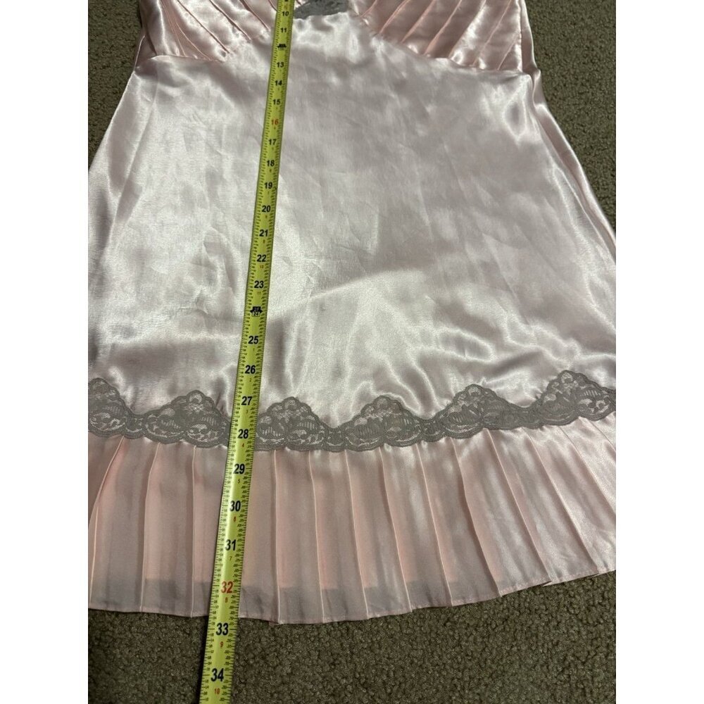 VTG VICTORIA’S SECRET Gold Label Satin Slip Dress Lingerie Pink Lace Pleats M - Picture 8 of 8
